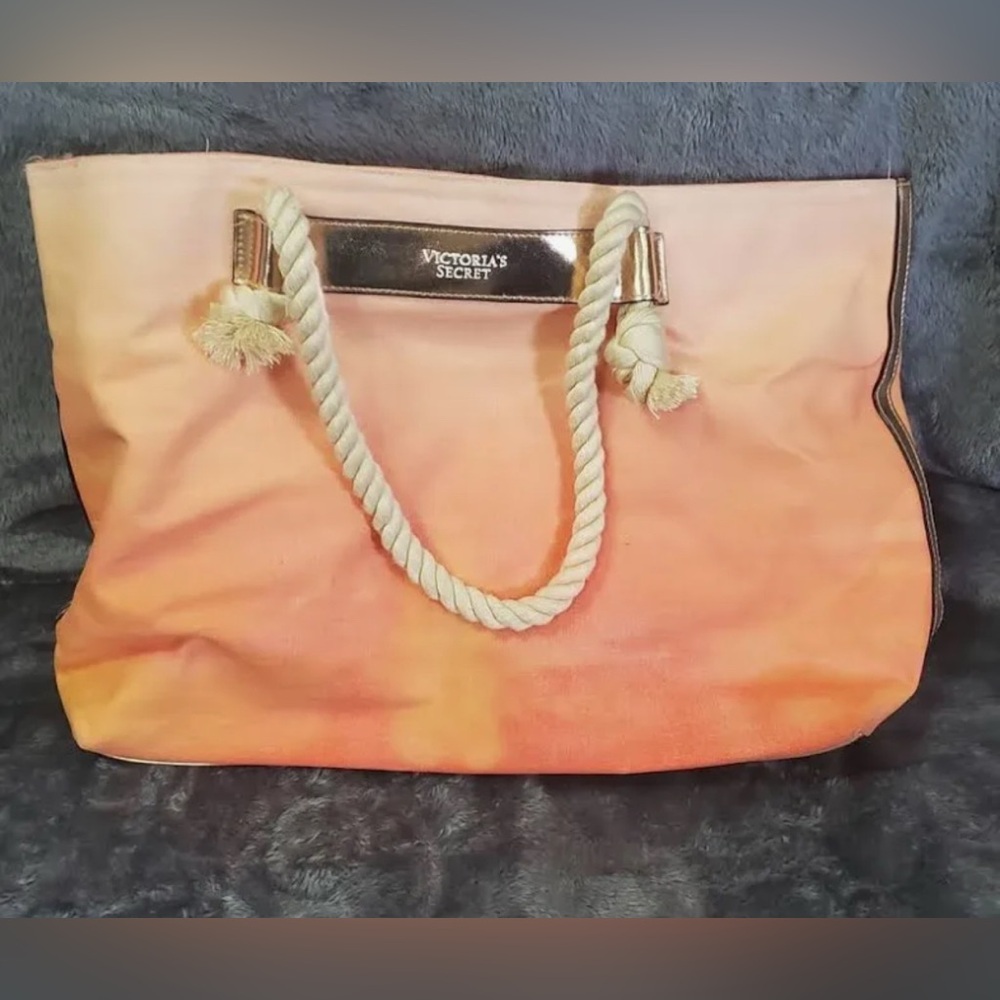 Victoria's Secret Peach-Orange Ombre Rope Handle Tote